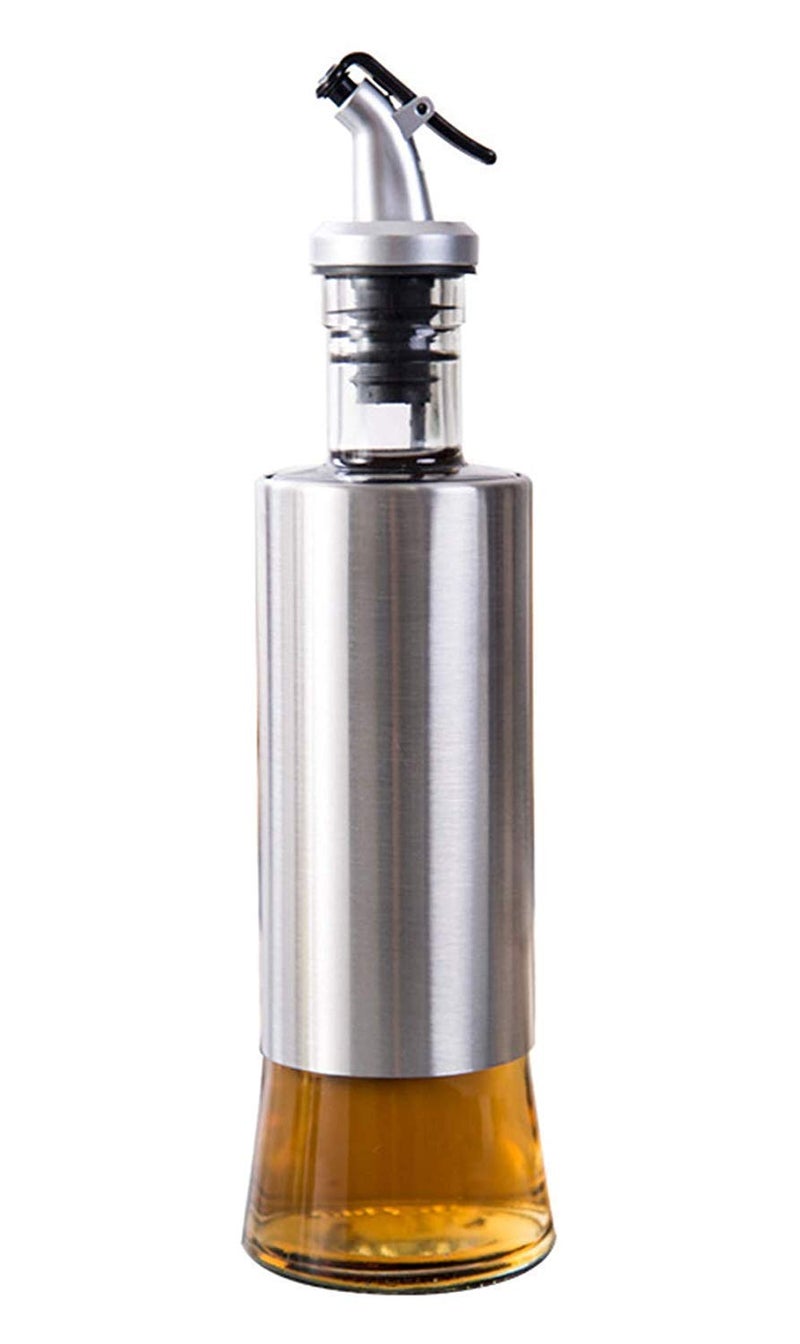 JYONIL Oil Dispenser with Steel Cover Seasoning BottleGlass Oil Bottle Leakproof Oiler Tank Household Stainless Steel Condiment Dispenser Steel 500ml 1