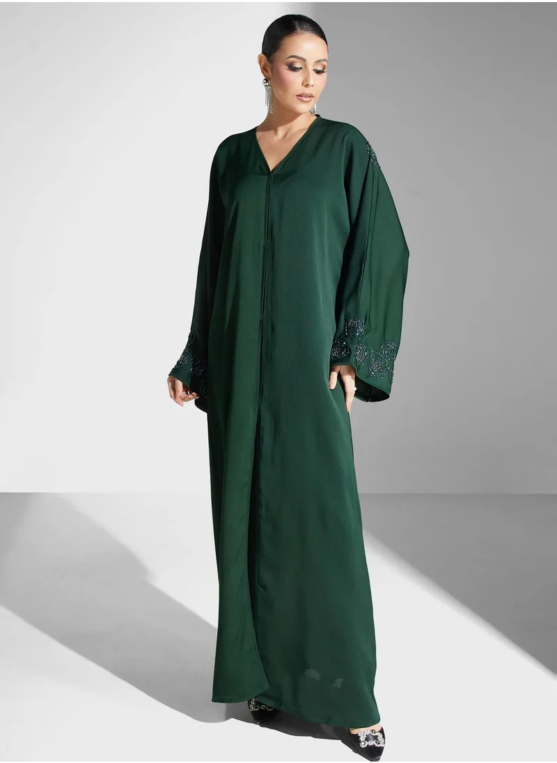 hayas closet Embellished Button Detail Abaya