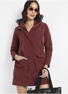 Women's Maroon Long Puffer Jacket With Fur Detail - pzsku/Z04D7E3EAFAB8D925D35FZ/45/_/1731752592/26d0f00f-0f42-46d9-9a50-22ffcb9980a9