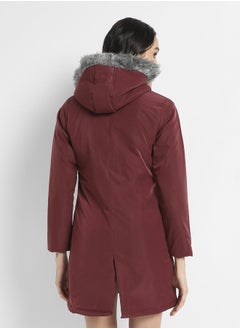 Women's Maroon Long Puffer Jacket With Fur Detail - pzsku/Z04D7E3EAFAB8D925D35FZ/45/_/1731752593/bcd5e091-a05e-49a3-8b84-e60c3c46fcc6