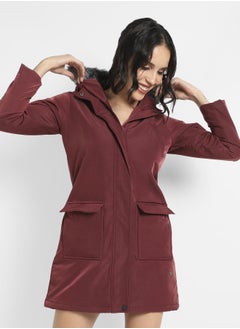 Women's Maroon Long Puffer Jacket With Fur Detail - pzsku/Z04D7E3EAFAB8D925D35FZ/45/_/1731752594/1fc5eeca-9645-4976-823b-4e0e57efab16