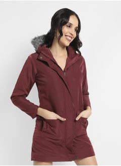 Women's Maroon Long Puffer Jacket With Fur Detail - pzsku/Z04D7E3EAFAB8D925D35FZ/45/_/1731752642/5f1705f1-8744-4905-9592-40269eaa6ddd