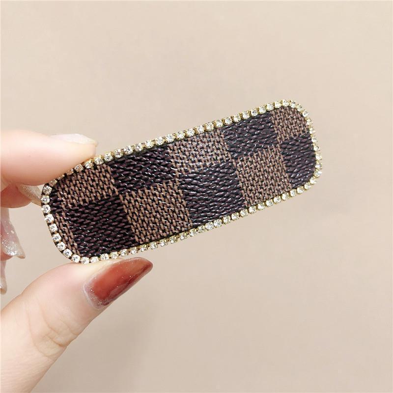 Generic South Korea velvet leather hairpin Dongdaemun BB clip ins female bangs clip Internet celebrity same style side clip hairpin top clip B- 1254 plaid square