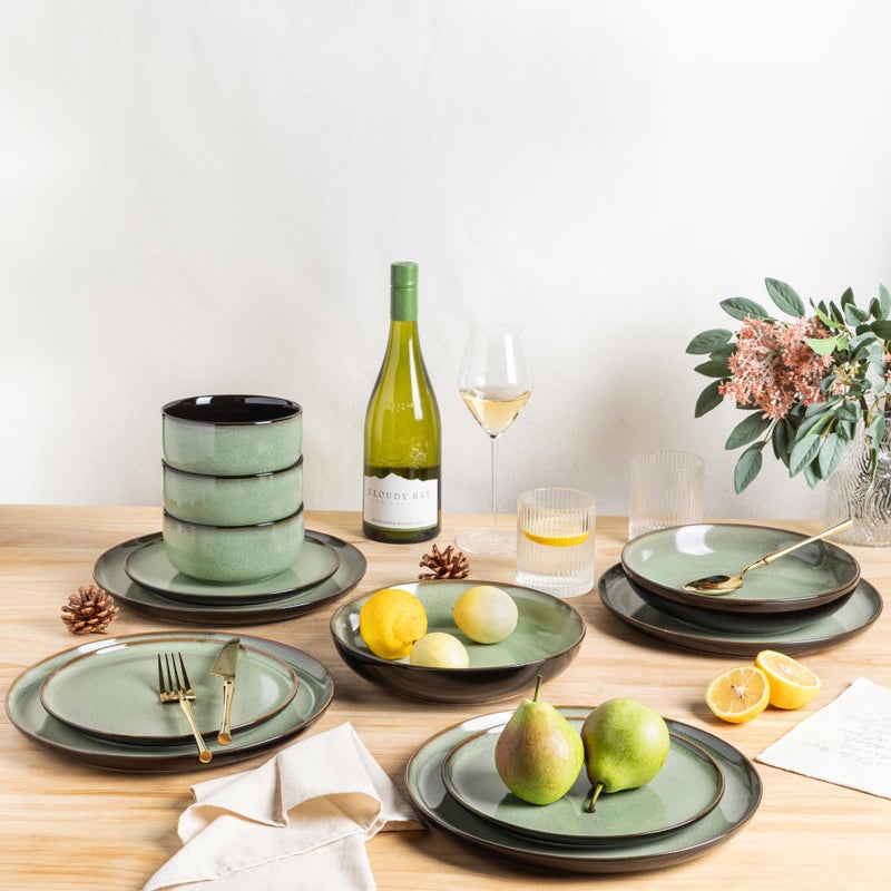 LERATIO Ceramic Dinnerware Sets for 4,12 Pieces Poreclain Plates and Bowls Sets,Scratch Resistant Dishes,Dishwasher & Microwave Safe Dishes Set,Service for 4-Light Geen - Image 5