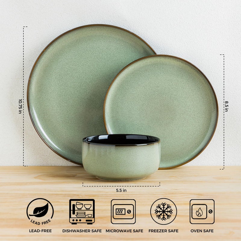 LERATIO Ceramic Dinnerware Sets for 4,12 Pieces Poreclain Plates and Bowls Sets,Scratch Resistant Dishes,Dishwasher & Microwave Safe Dishes Set,Service for 4-Light Geen - Image 3