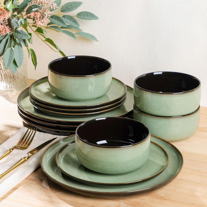 LERATIO Ceramic Dinnerware Sets for 4,12 Pieces Poreclain Plates and Bowls Sets,Scratch Resistant Dishes,Dishwasher & Microwave Safe Dishes Set,Service for 4-Light Geen - Image 1