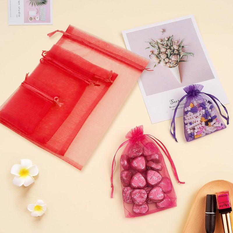 Crweety 50 PCS Organza Bags 3x4, Small Gift Bags for Her Valentine Gifts Favors Goodie, Mini Gift Wrap Bag for Jewelry Makeup Candy Soap, Mesh Drawstring Treat Pouch Bag for Wedding Party Favors(Red) - Image 4
