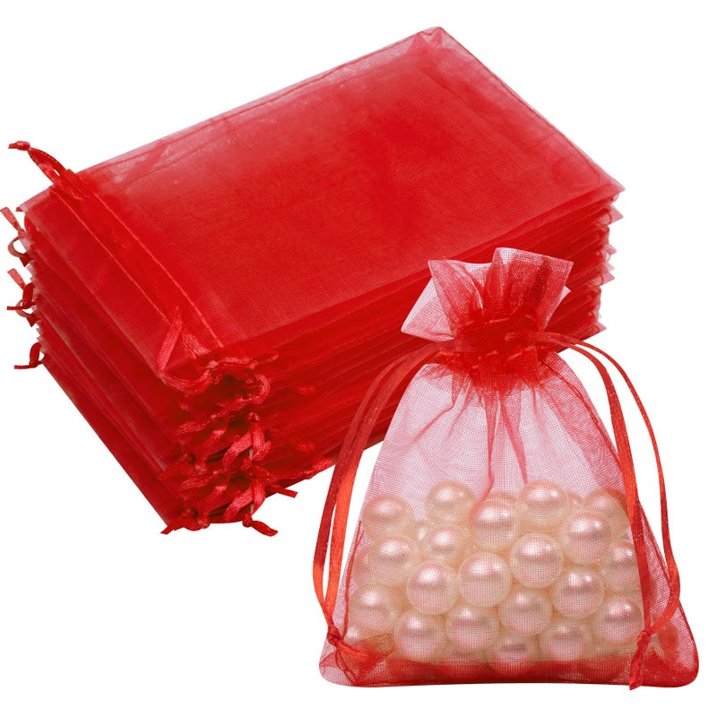 Crweety 50 PCS Organza Bags 3x4, Small Gift Bags for Her Valentine Gifts Favors Goodie, Mini Gift Wrap Bag for Jewelry Makeup Candy Soap, Mesh Drawstring Treat Pouch Bag for Wedding Party Favors(Red) - Image 1