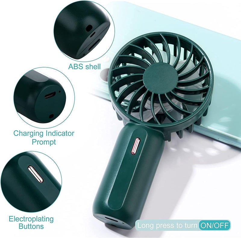 PADOM Handheld Mini Fan Battery Operated Small Personal Portable Fan Speed Adjustable USB Rechargeable Fan for Kids Girls Women Men Home Office Indoor Outdoor Travelling (Green) - Image 3