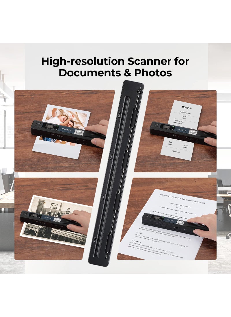 MUNBYN MUNBYN Portable Scanner, Photo Scanner for A4 Documents Pictures Pages Texts in 900 Dpi, Flat Scanning, Include 16G SD Card, Wand Document Reader Uploads Images to Computer Via USB Cable, No Driver  - Image 2