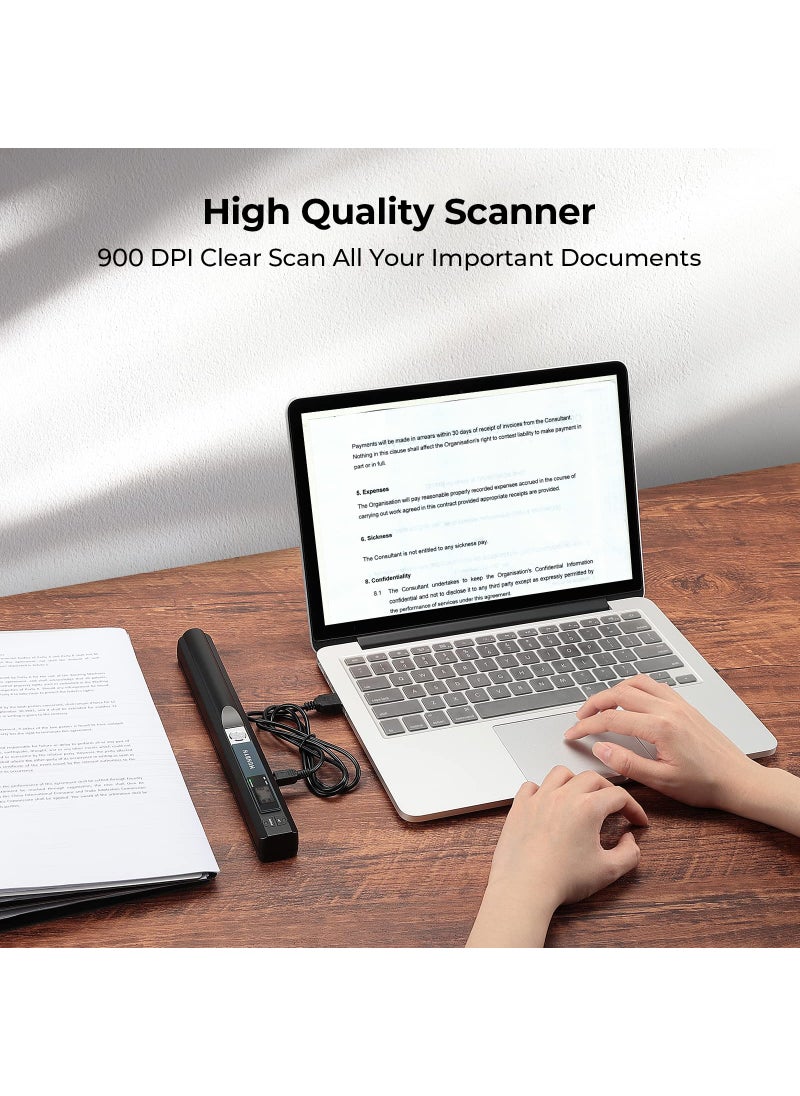 MUNBYN MUNBYN Portable Scanner, Photo Scanner for A4 Documents Pictures Pages Texts in 900 Dpi, Flat Scanning, Include 16G SD Card, Wand Document Reader Uploads Images to Computer Via USB Cable, No Driver  - Image 4