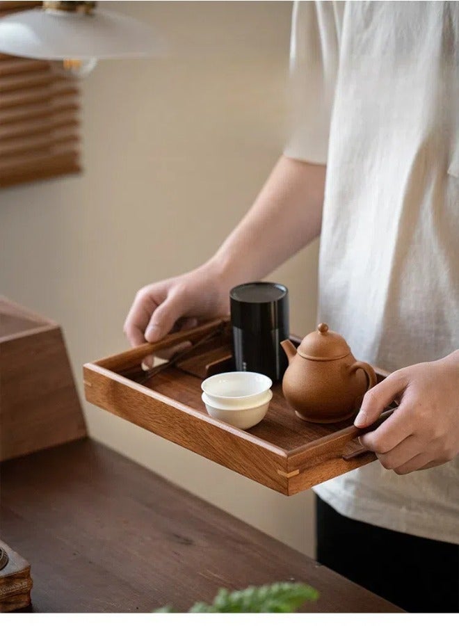 Wooden Rectangular Serving Tray (30x20cm) - Multi-Use for Breakfast, Dinner,Drinks,Snacks,Tea,Coffee | Serving Tray with Handles Great for Eating | Working and Storing | Used in Bedroom, Kitchen,Living Room and Bathroom | Spill-Resistant Brown Tray  - Image 5