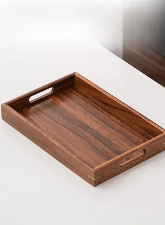 Wooden Rectangular Serving Tray (30x20cm) - Multi-Use for Breakfast, Dinner,Drinks,Snacks,Tea,Coffee | Serving Tray with Handles Great for Eating | Working and Storing | Used in Bedroom, Kitchen,Living Room and Bathroom | Spill-Resistant Brown Tray  - Image 2