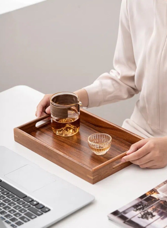 Wooden Rectangular Serving Tray (30x20cm) - Multi-Use for Breakfast, Dinner,Drinks,Snacks,Tea,Coffee | Serving Tray with Handles Great for Eating | Working and Storing | Used in Bedroom, Kitchen,Living Room and Bathroom | Spill-Resistant Brown Tray  - Image 1