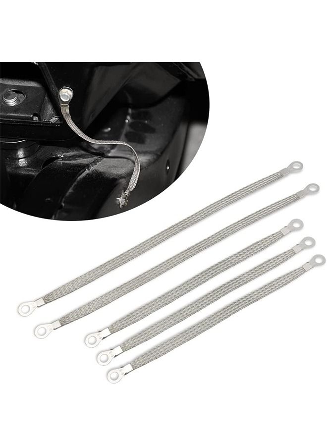 MVAQKLM  5PCS Universal Flat Braided Copper Ground Strap Professional Vehicle Grounding Cable Straps with Terminals Plugs Tinplate Silver Color Automotive Engine Copper Ground Strap for Most Cars - Image 1