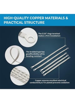MVAQKLM  5PCS Universal Flat Braided Copper Ground Strap Professional Vehicle Grounding Cable Straps with Terminals Plugs Tinplate Silver Color Automotive Engine Copper Ground Strap for Most Cars  - Image 4
