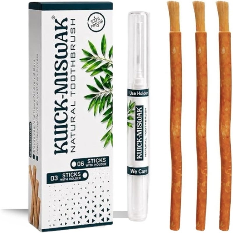 Natural Stick| maswak Chewable Toothbrush | Organic Teeth Cleaning & Whitening | Tooth Brush | 03 with one Holder | Vacuum Sealed for Freshness | Oral Care & Healthy Gums - Image 1