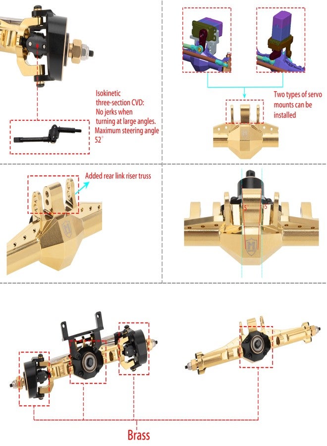 MEUS RACING محاور MEUS RACING 5mm ISO V1 TRX4M مع حامل سيرفو قابل للتعديل لسيارة TRAXXAS 1/18 TRX4M RC Crawler (ذهبي) - Image 3
