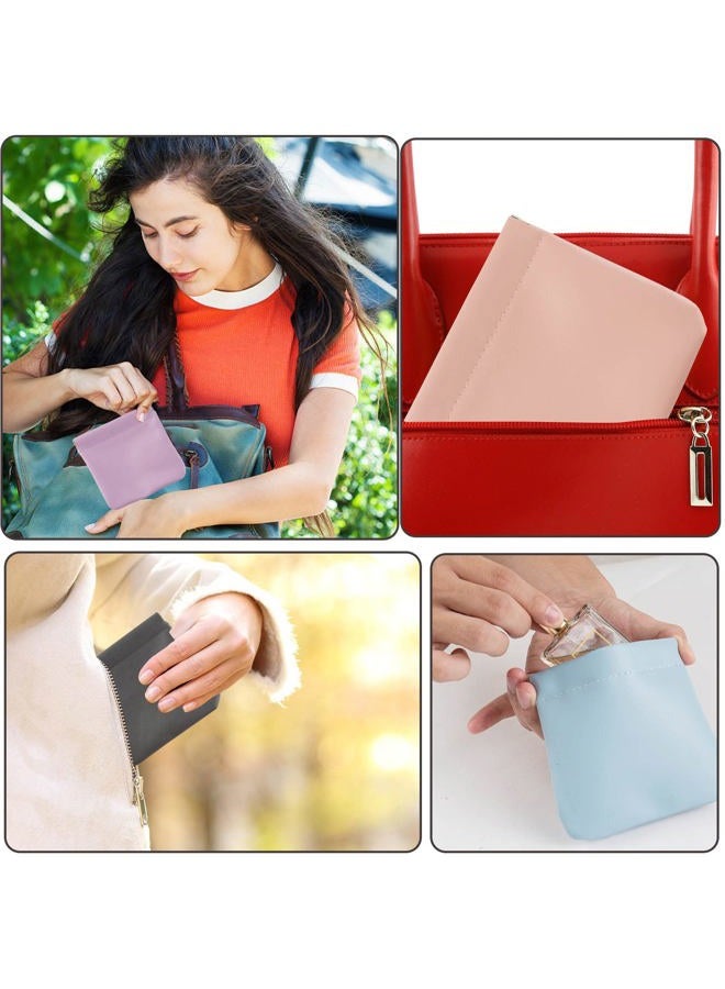 CANIPHA 4pcs Lambskin Pocket Cosmetic Bag, Waterproof Portable No Zipper Self-closing Small Makeup Pouch for Women Mini Travel Storage bag for Cosmetics Headphones Jewelry  - Image 4
