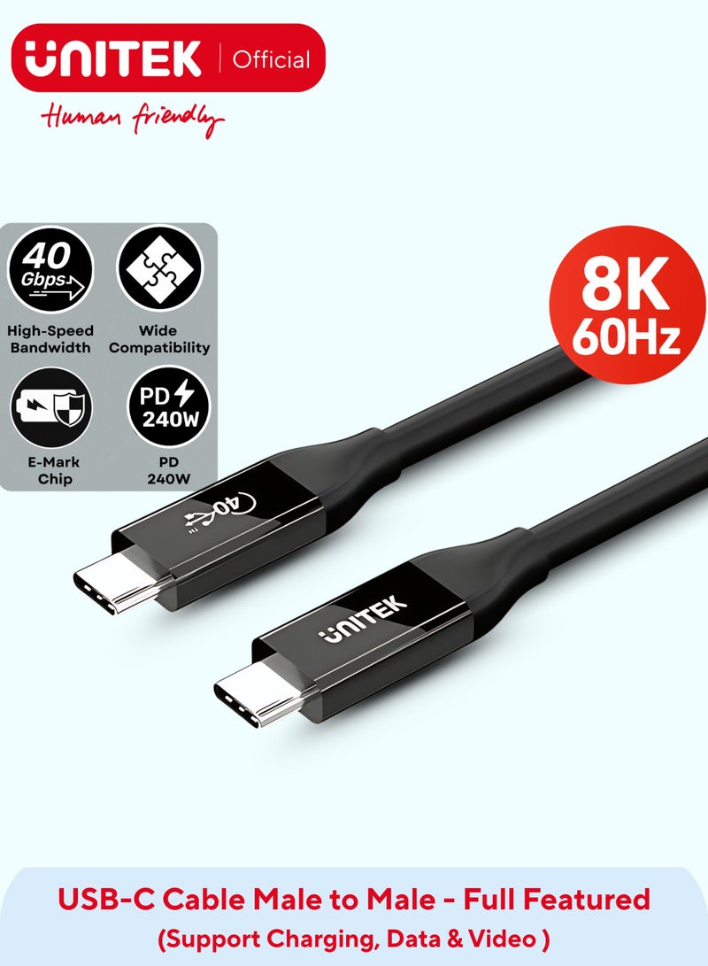 UNITEK USB4 USB-C Cable 240W PD 40Gbps, 8K Display, Thunderbolt 3/4 Compatible, 2M - Image 1