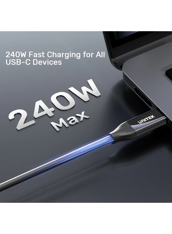 UNITEK USB4 USB-C Cable 240W PD 40Gbps, 8K Display, Thunderbolt 3/4 Compatible, 2M - Image 3
