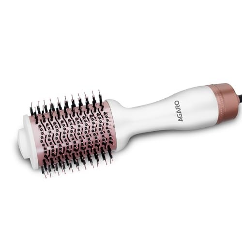 AGARO HV2179 Hot Air Brush for Hair, Hair Blow Dryer Brush, Volumizer & Styler, 360° Airflow Vent, Oval Barrel for Hair Volume, Charcoal Bristles, Ceramic Tourmaline Coating Brush Head, 1200W, White - Image 1