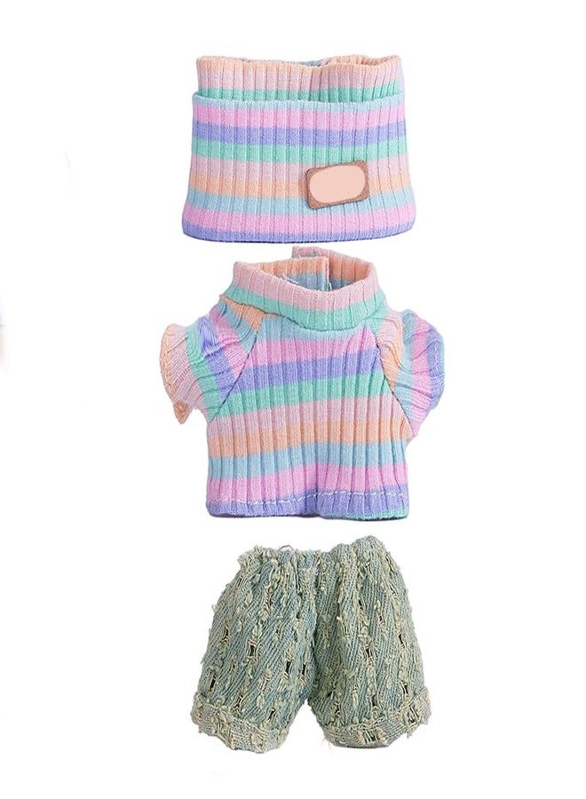 SHUOXUKE YK-DollCloth Clothes for 17cm Doll (NO Doll),Adorable Outfit ,Handcrafted Clothes Set for Dress Up ,Ropa Accessories Hat + Sweater + Pants (Rainbow + Cyan) - Image 2