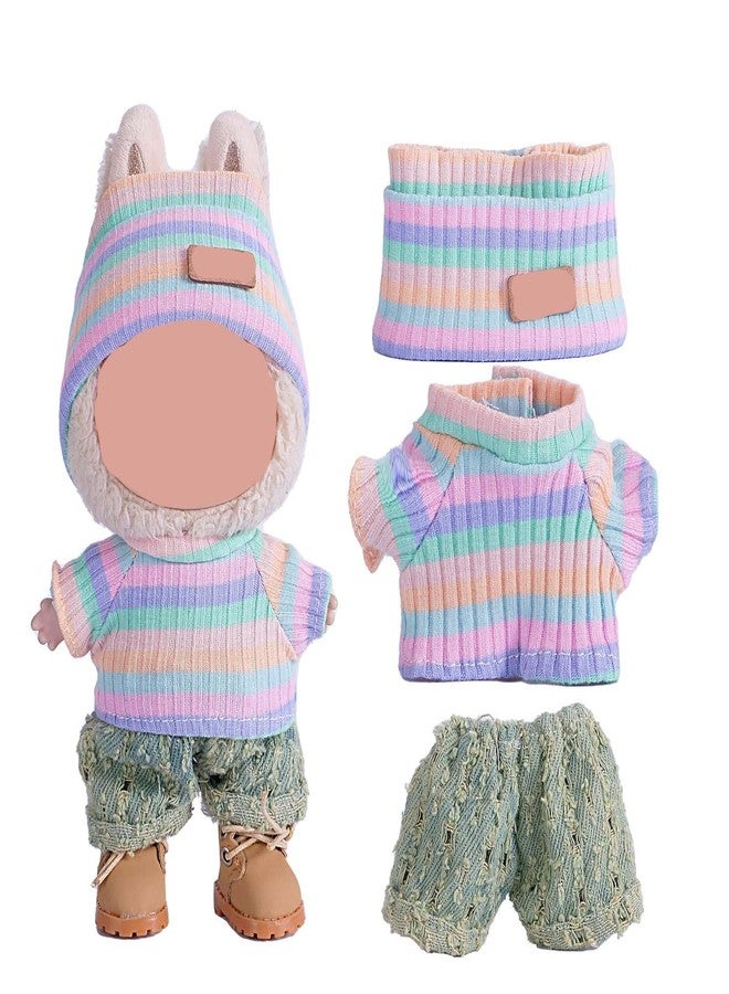 SHUOXUKE YK-DollCloth Clothes for 17cm Doll (NO Doll),Adorable Outfit ,Handcrafted Clothes Set for Dress Up ,Ropa Accessories Hat + Sweater + Pants (Rainbow + Cyan) - Image 1