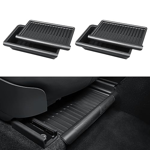 KUNIST 2PCS Under Seat Storage Box for Tesla Model Y 2024, TPE Storage Tray Box with Lid, 2020-2025 Model Y Organizer Accessories, Black (for Five-Seater Model Y) Not fit 2025 New Model Y Juniper - Image 1