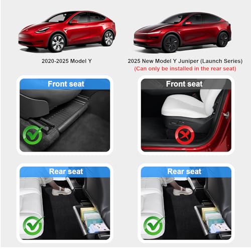 KUNIST 2PCS Under Seat Storage Box for Tesla Model Y 2024, TPE Storage Tray Box with Lid, 2020-2025 Model Y Organizer Accessories, Black (for Five-Seater Model Y) Not fit 2025 New Model Y Juniper - Image 2