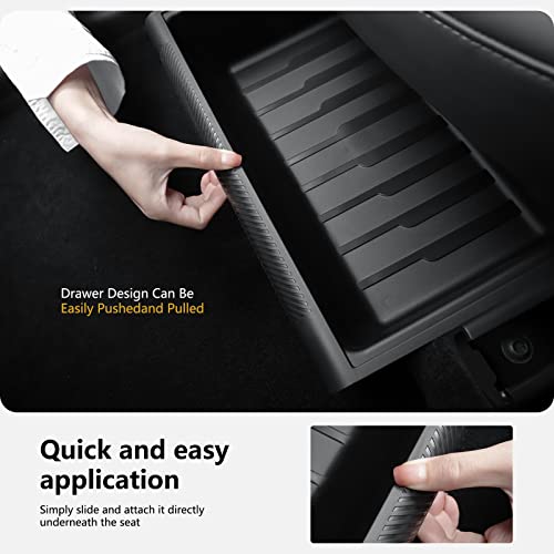 KUNIST 2PCS Under Seat Storage Box for Tesla Model Y 2024, TPE Storage Tray Box with Lid, 2020-2025 Model Y Organizer Accessories, Black (for Five-Seater Model Y) Not fit 2025 New Model Y Juniper - Image 5