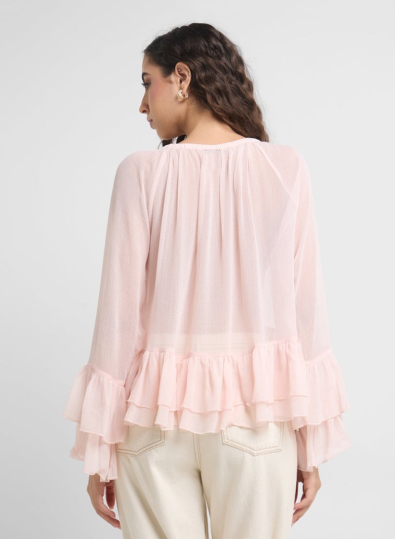 VERO MODA Tie Neck Ruffle Tiered Detail Top - Image 2