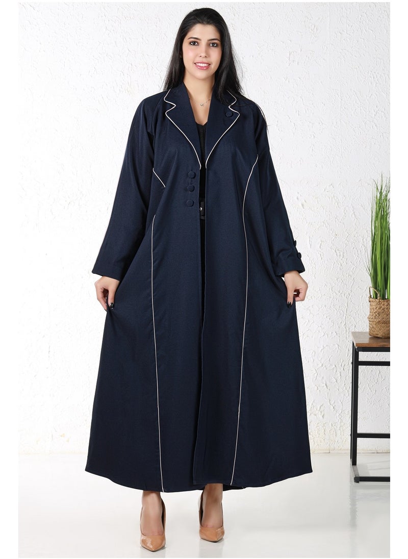 MyesuQ - Navy Colored Abaya with White Thread - Image 1