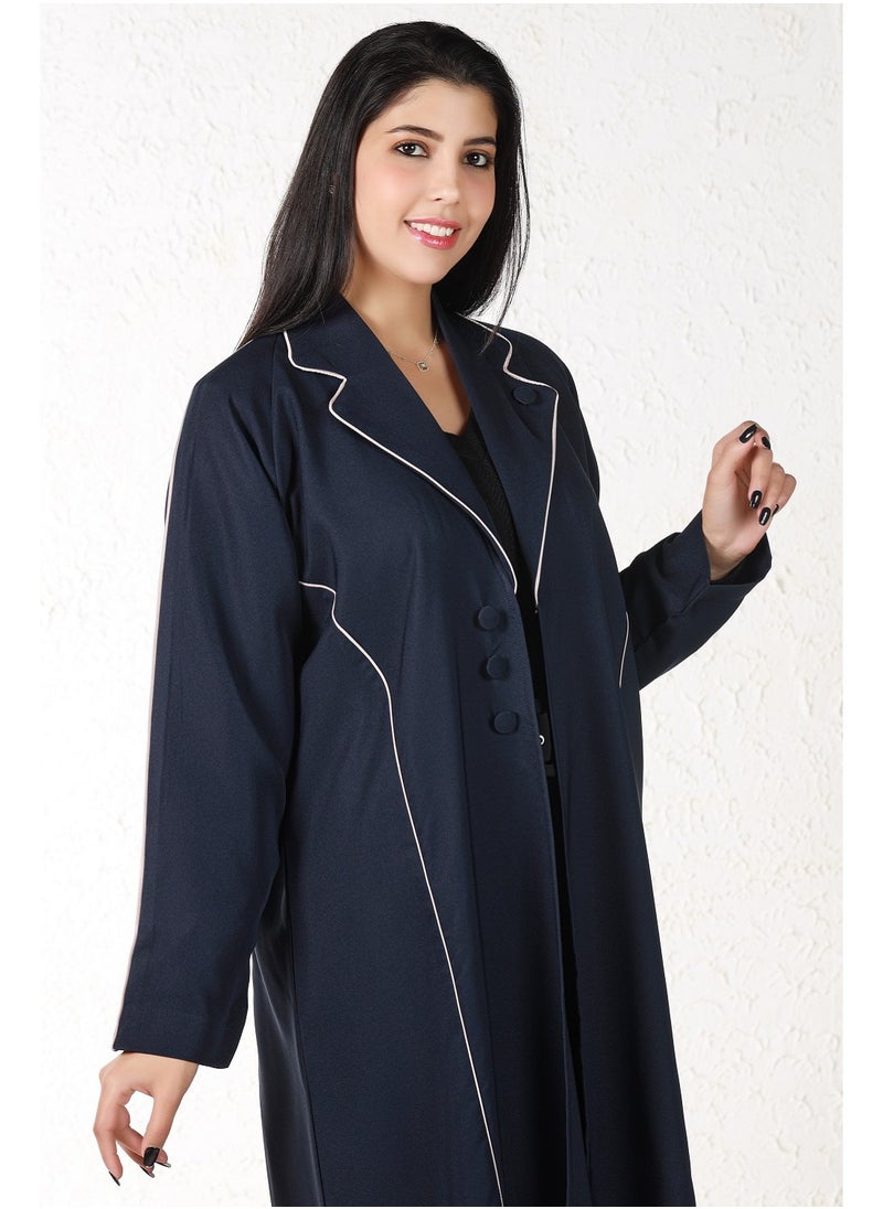 MyesuQ - Navy Colored Abaya with White Thread - Image 1