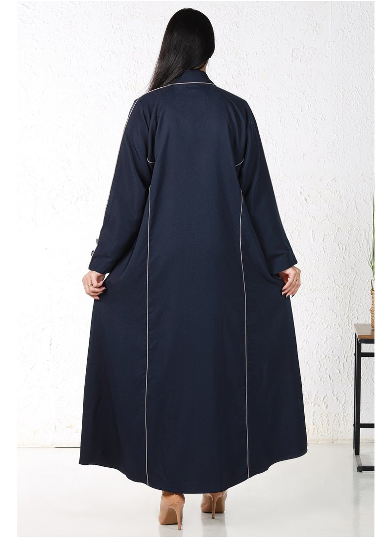 MyesuQ - Navy Colored Abaya with White Thread - Image 1