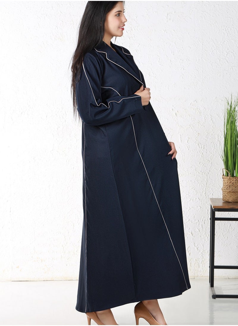 MyesuQ - Navy Colored Abaya with White Thread - Image 1