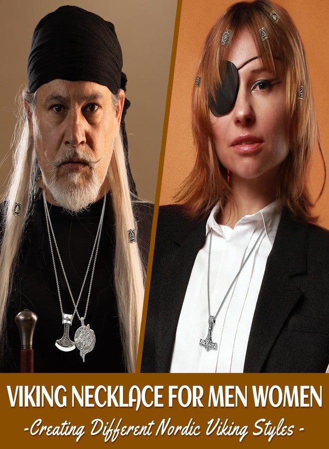 Fscwlmon 18pcs Norse Viking Amulet Necklaces Viking Hair Accessories for Men Women Hammer Compass Axe Wolf Pendant Talisman Necklace Nordic Runes Beard Hair Beads Vintage Jewelry Bracelet DIY Gift - Image 2