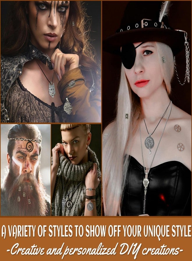 Fscwlmon 18pcs Norse Viking Amulet Necklaces Viking Hair Accessories for Men Women Hammer Compass Axe Wolf Pendant Talisman Necklace Nordic Runes Beard Hair Beads Vintage Jewelry Bracelet DIY Gift - Image 3