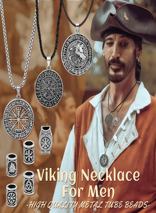 Fscwlmon 18pcs Norse Viking Amulet Necklaces Viking Hair Accessories for Men Women Hammer Compass Axe Wolf Pendant Talisman Necklace Nordic Runes Beard Hair Beads Vintage Jewelry Bracelet DIY Gift - Image 4