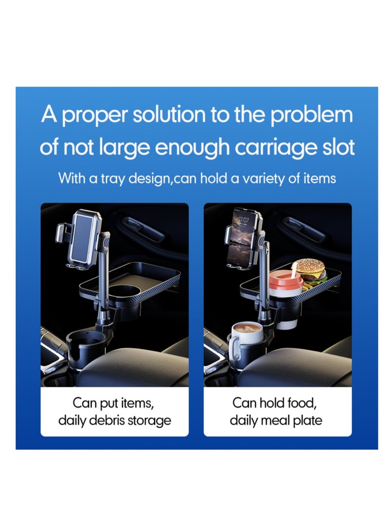 Excefore Car Cup Holder Tray, Cup Holder Expander for Car, 4 in 1 Adjustable Detachable Car Food Table Tray, with Solid Base & Phone Slot, with 360°Rotation Tray, for Travel Road Essential - Image 2