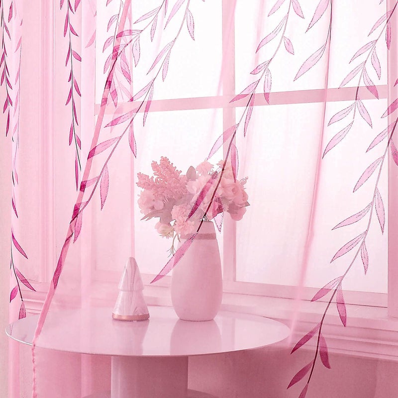 BROSHAN BROSHAN Pink Sheer Curtains 78 inches Long 2 Panels Set Girls Bedroom Curtains Pretty Printed Curtain Sheers See Through Curtain Drapes for Living Room Nursery Kids Room Rod Pocket Design 