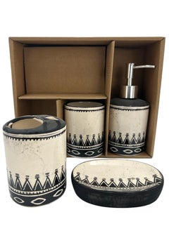 BABAZAM 4 Pieces Bathroom Accessories Set Toothbrush Cup & Holder Lotion Liquid Soap Dispenser & Tray Multicolor 25.5x21x8cm  - Image 2