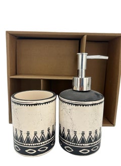 BABAZAM 4 Pieces Bathroom Accessories Set Toothbrush Cup & Holder Lotion Liquid Soap Dispenser & Tray Multicolor 25.5x21x8cm  - Image 3
