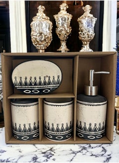 BABAZAM 4 Pieces Bathroom Accessories Set Toothbrush Cup & Holder Lotion Liquid Soap Dispenser & Tray Multicolor 25.5x21x8cm  - Image 4