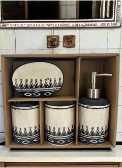 BABAZAM 4 Pieces Bathroom Accessories Set Toothbrush Cup & Holder Lotion Liquid Soap Dispenser & Tray Multicolor 25.5x21x8cm  - Image 5