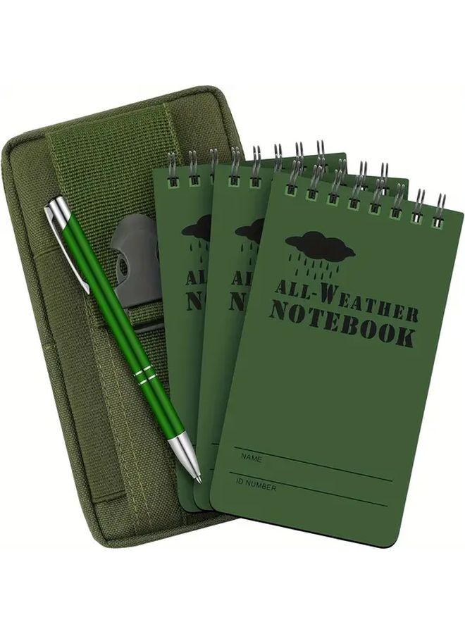 Black Tactical Notebook and Pen Set with 3 Waterproof Pocket Notebooks 1 Windproof Pen Case - Image 1