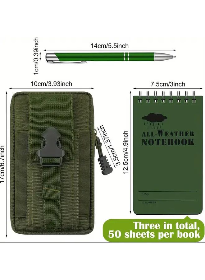 Black Tactical Notebook and Pen Set with 3 Waterproof Pocket Notebooks 1 Windproof Pen Case - Image 2