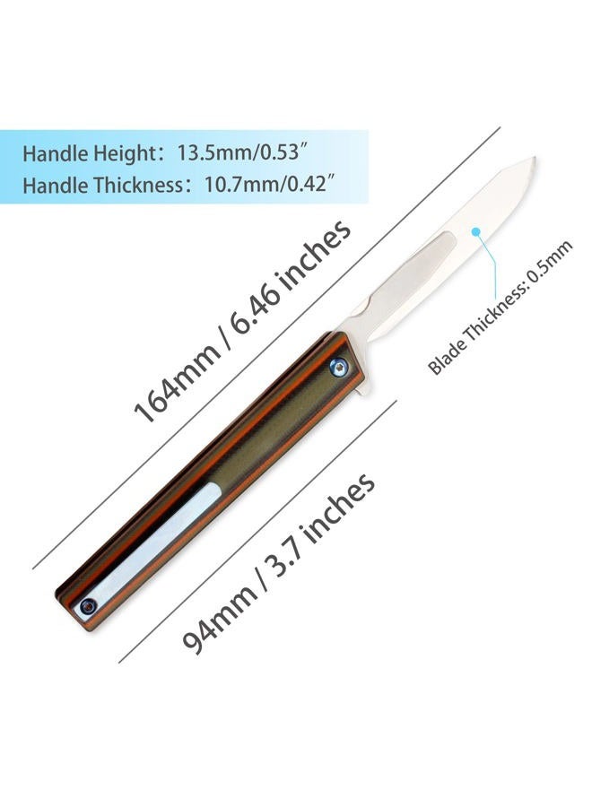 TENCHILON G37 Small Pocket Scalpel Knife, 10pcs #60 Replaceable Blades, Slender Compact Slim Gentleman's Flipper Folding Scalpel EDC Utility Knives with Blue Titanium Belt Clip - Image 2