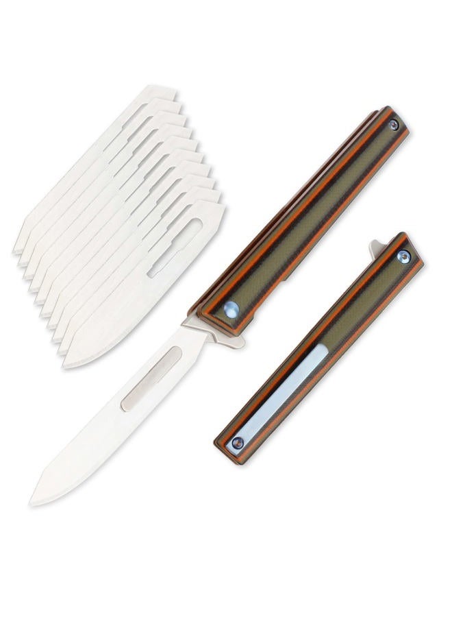TENCHILON G37 Small Pocket Scalpel Knife, 10pcs #60 Replaceable Blades, Slender Compact Slim Gentleman's Flipper Folding Scalpel EDC Utility Knives with Blue Titanium Belt Clip - Image 1