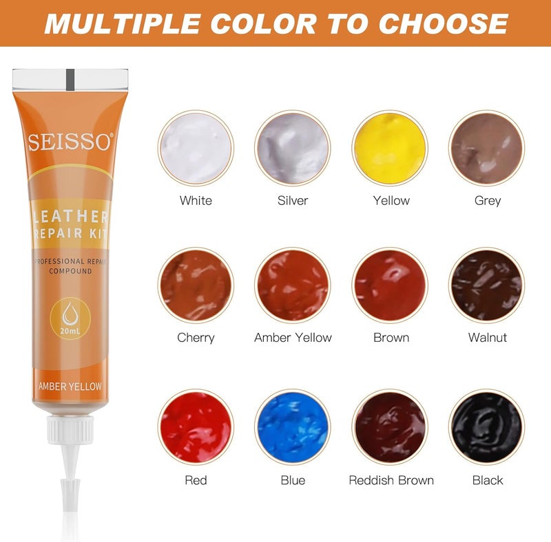 SEISSO 12 Colors Leather Repair Kit - for Furniture Car Seats Couches Sofa Shoes Boat, Leather Dye Restore Scratches Tears Holes, Purses Jacket Leather Paint, Vinyl Repair Kit Bonded Leather Genuine Italian… - Image 2